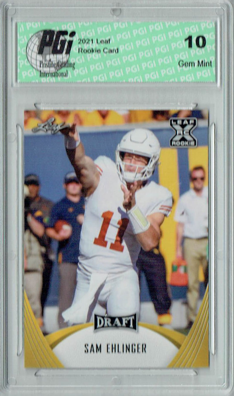 Sam Ehlingher Rookie Card Texas PGI 10 Gem Mint Football Trading Card 2021 Leaf Football #9 Gold
