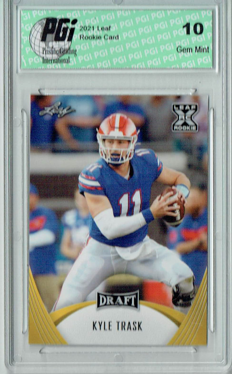 Kyle Trask Rookie Card Tampa Bay PGI 10 Gem Mint Football Trading Card 2021 Leaf Football #5 Gold