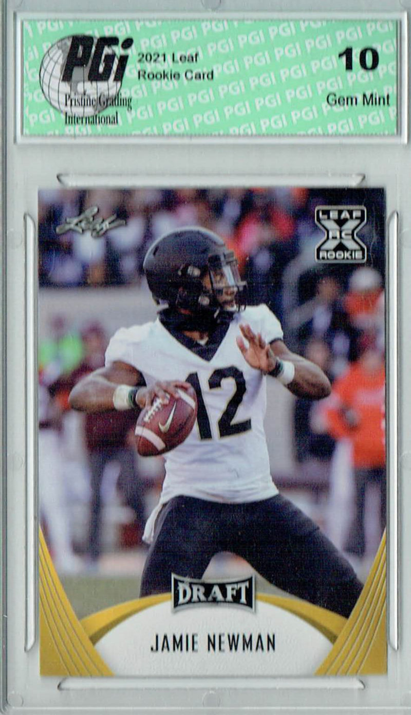 Jamie Newman Rookie Card Wake Forest PGI 10 Gem Mint Football Trading Card 2021 Leaf Football #11 Gold