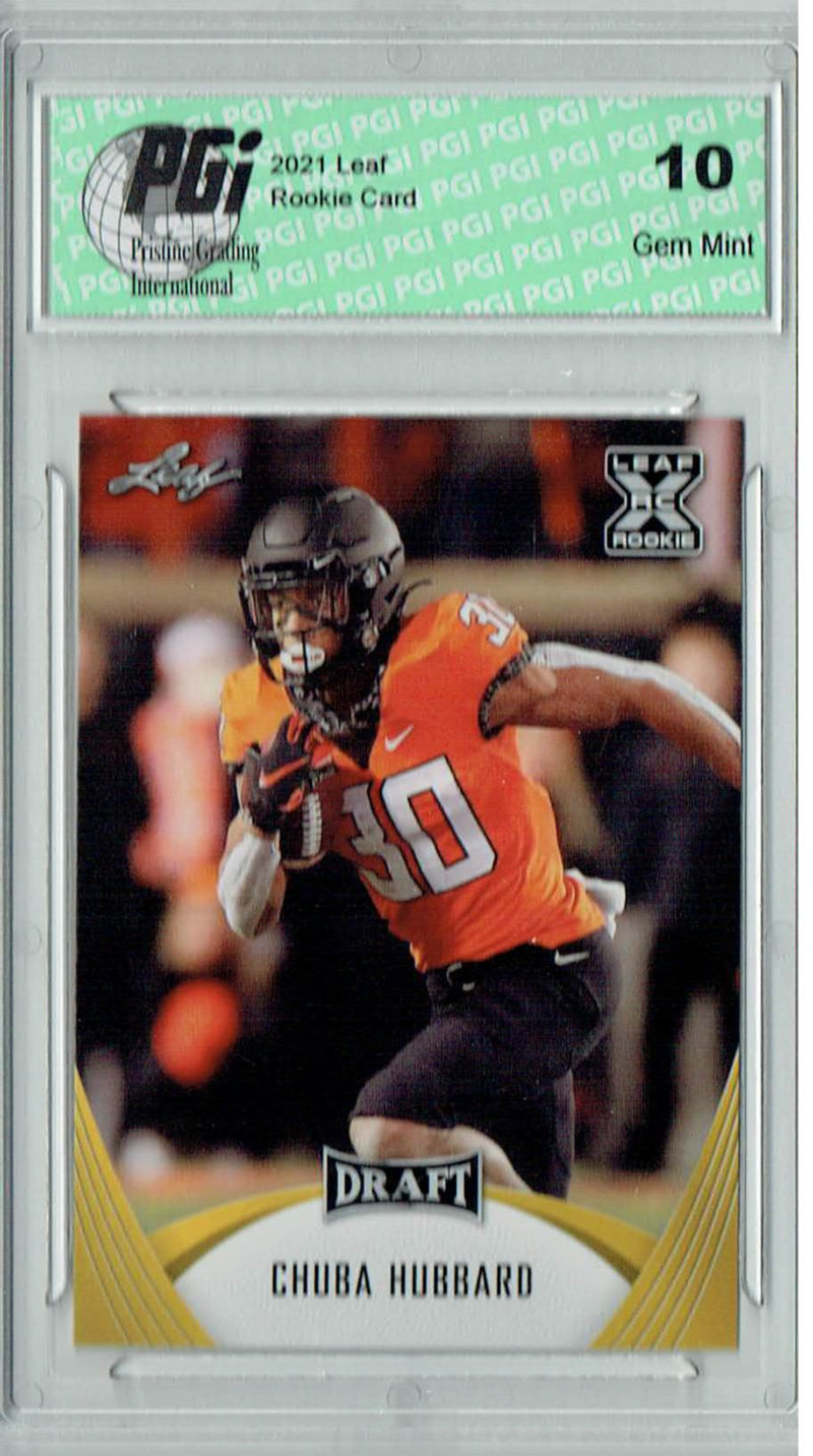 Chuba Hubbard Rookie Card Oklahoma State PGI 10 Gem Mint Football Trading Card 2021 Leaf Football #16 Gold
