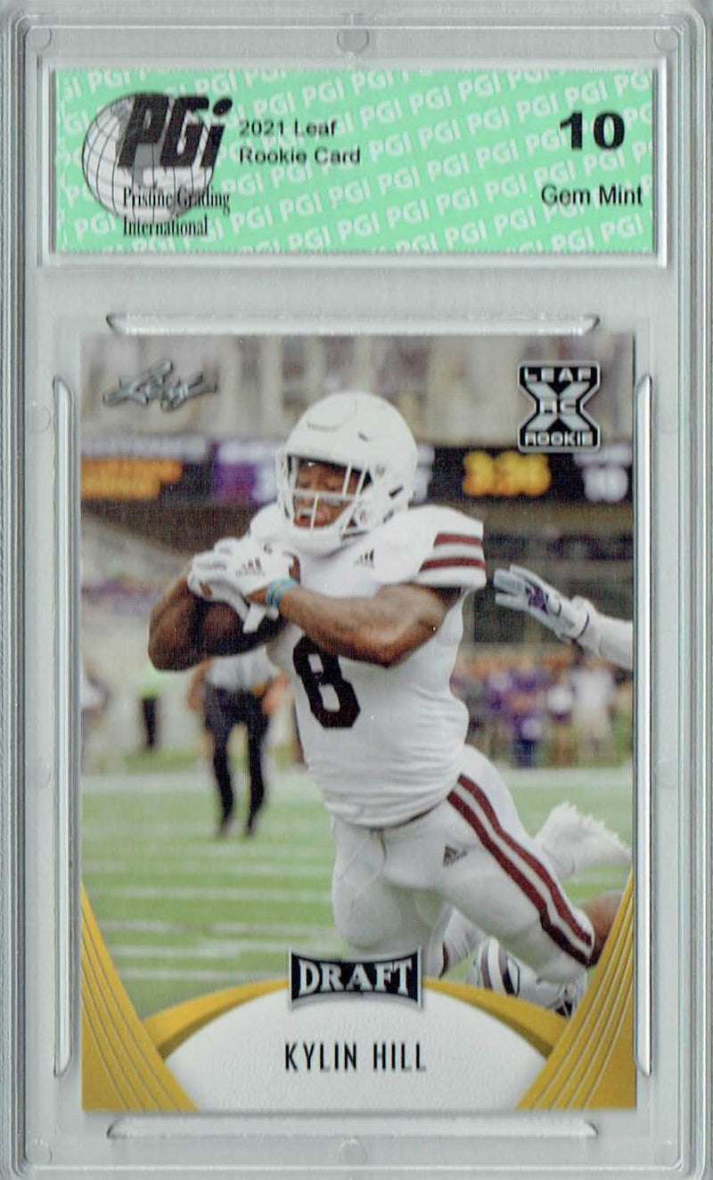 Kylin Hill Rookie Card Mississippi State PGI 10 Gem Mint Football Trading Card 2021 Leaf Football #17 Gold