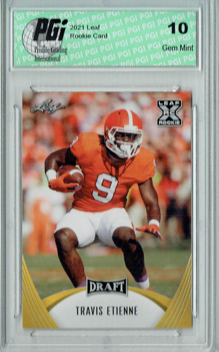 Travis Etienne 2021 Leaf Football #14 Gold Rookie Card PGI 10