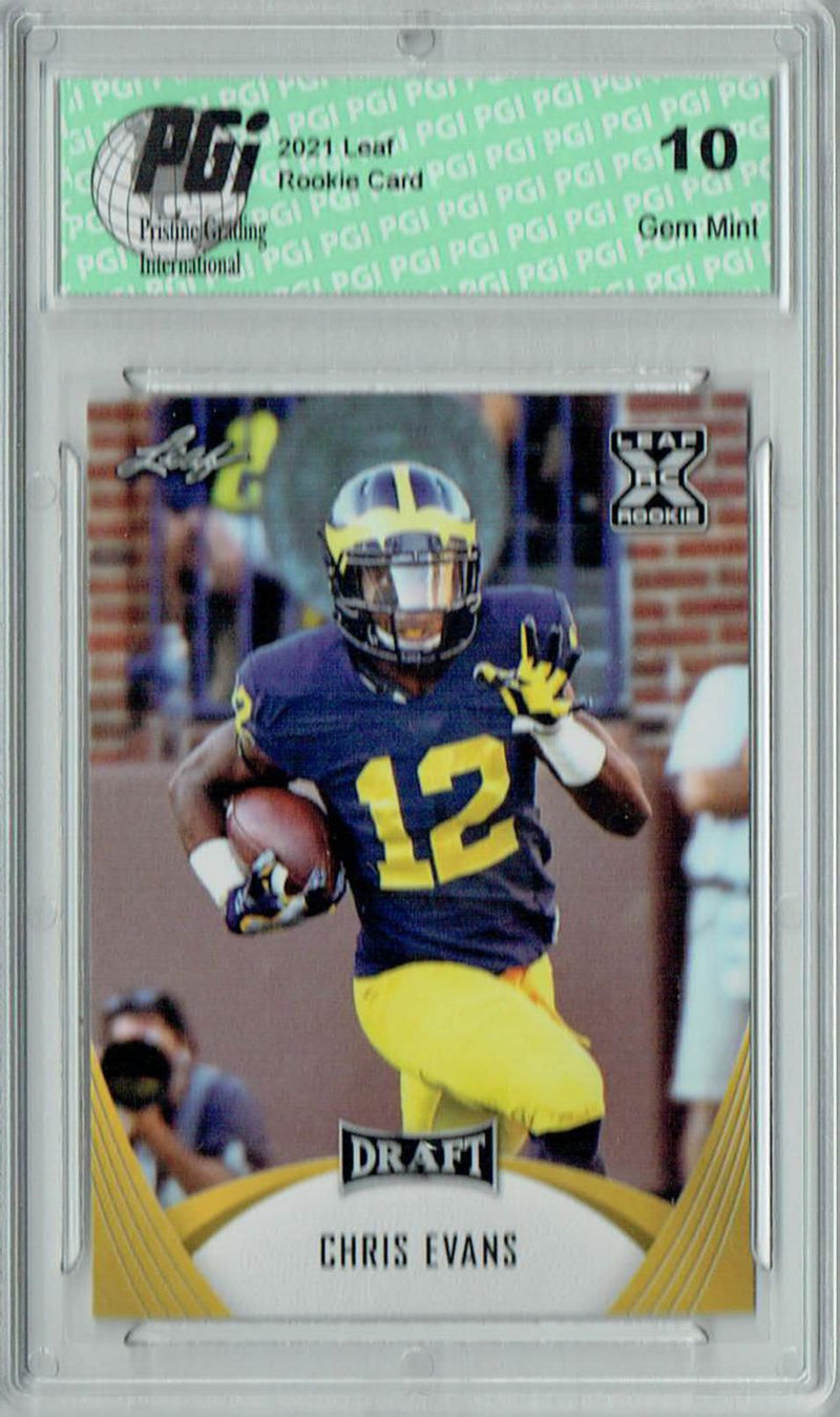 Chris Evans Rookie Card Michigan PGI 10 Gem Mint Football Trading Card 2021 Leaf Football #19 Gold