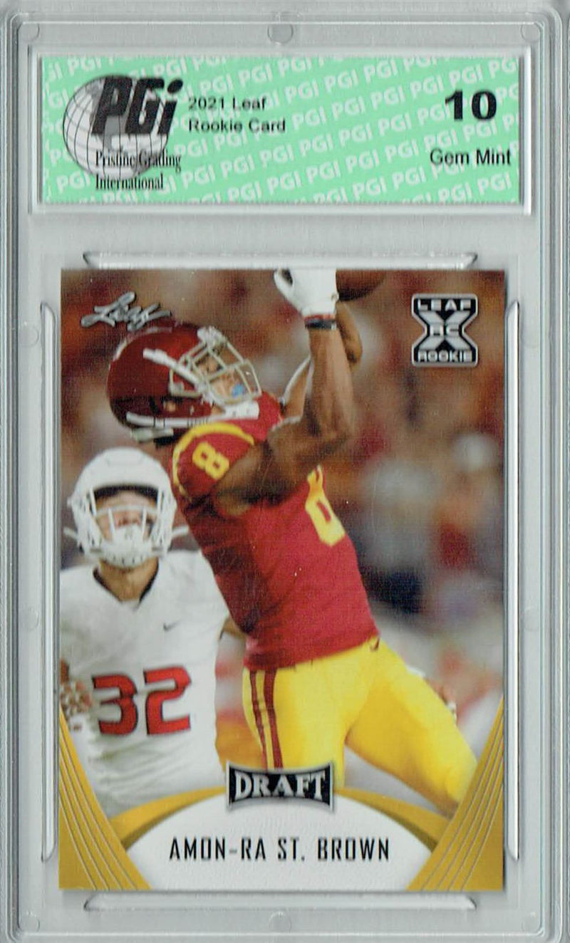 Amon-Ra St. Brown Rookie Card USC PGI 10 Gem Mint Football Trading Card 2021 Leaf Football #27 Gold