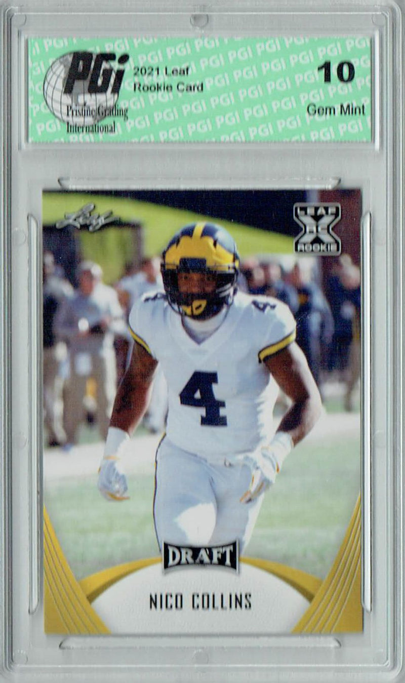 Nico Collins Rookie Card Michigan PGI 10 Gem Mint Football Trading Card 2021 Leaf Football #29 Gold