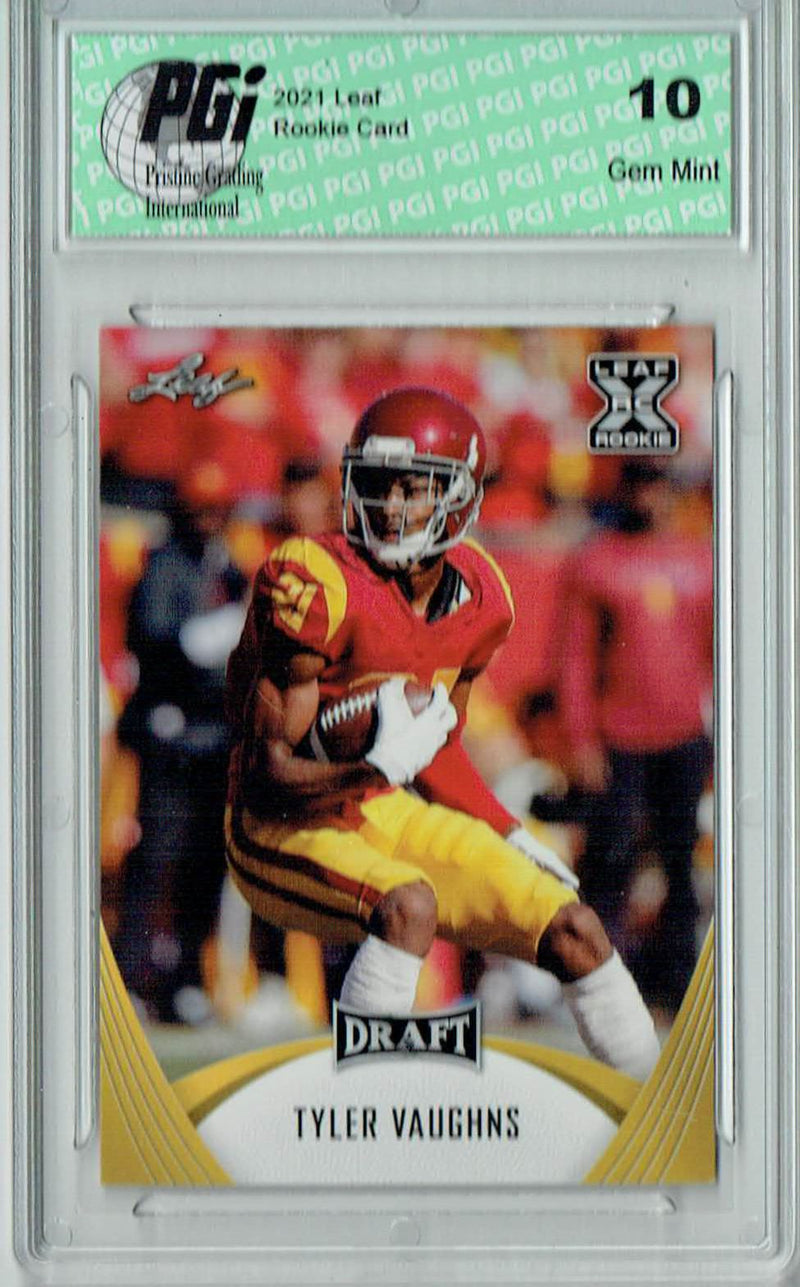 Tyler Vaughns Rookie Card USC PGI 10 Gem Mint Football Trading Card 2021 Leaf Football #25 Gold
