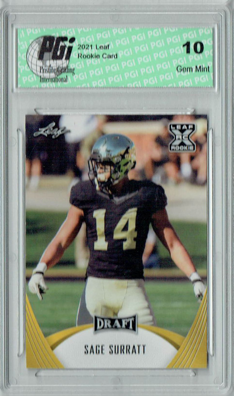 Sage Surratt Rookie Card Wake Forest PGI 10 Gem Mint Football Trading Card 2021 Leaf Football #30 Gold