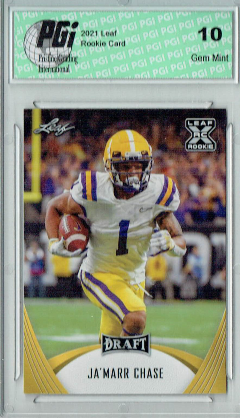 Ja'Marr Chase Rookie Card LSU / Cincinnati PGI 10 Gem Mint Football Trading Card 2021 Leaf Football #31 Gold