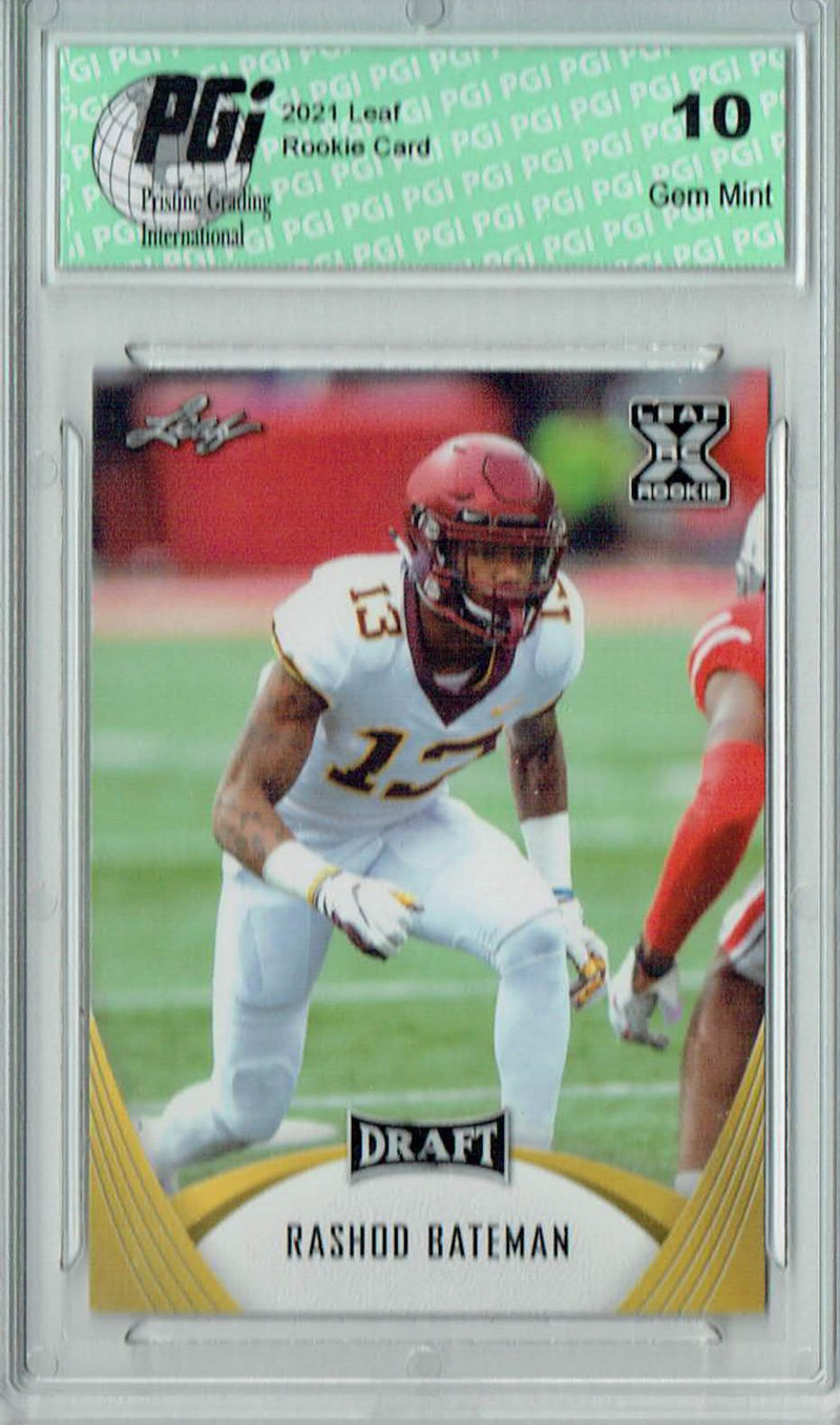 Rashod Bateman Rookie Card Minnesota PGI 10 Gem Mint Football Trading Card 2021 Leaf Football #33 Gold