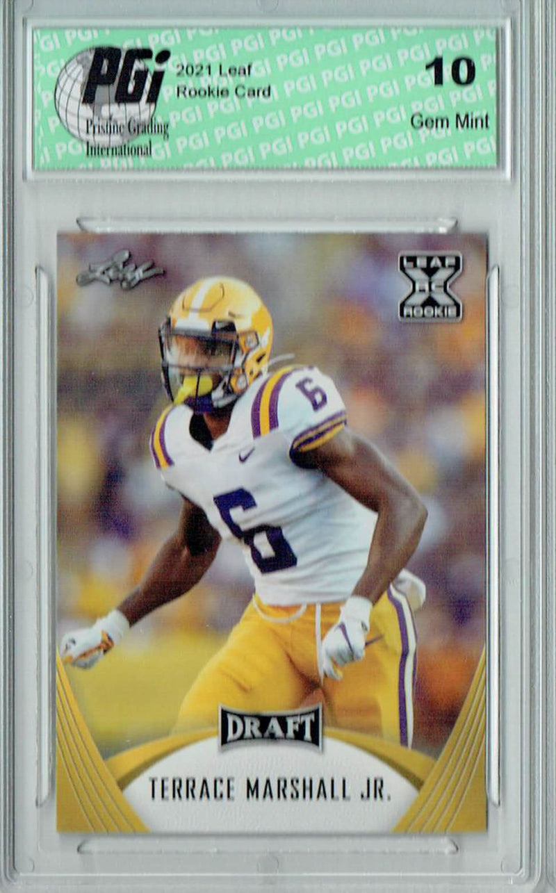 Terrace Marshall Jr. Rookie Card LSU PGI 10 Gem Mint Football Trading Card 2021 Leaf Football #34 Gold