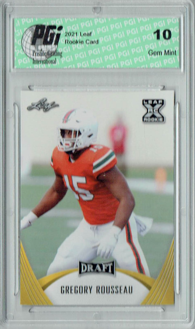 Gregory Rousseau Rookie Card Miami PGI 10 Gem Mint Football Trading Card 2021 Leaf Football #39 Gold