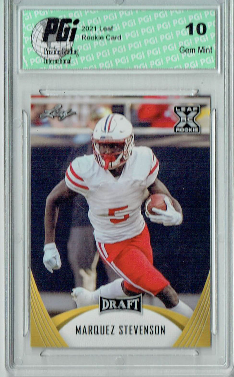 Marquez Stevenson Rookie Card Houston PGI 10 Gem Mint Football Trading Card 2021 Leaf Football #35 Gold