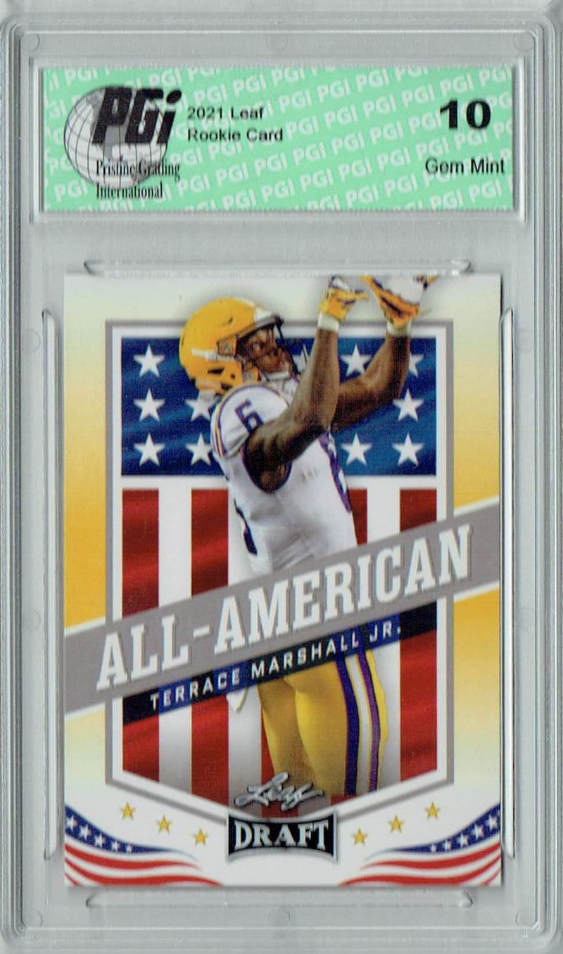 Terrace Marshall Jr. Rookie Card LSU PGI 10 Gem Mint Football Trading Card 2021 Leaf Football #40 Gold All-American