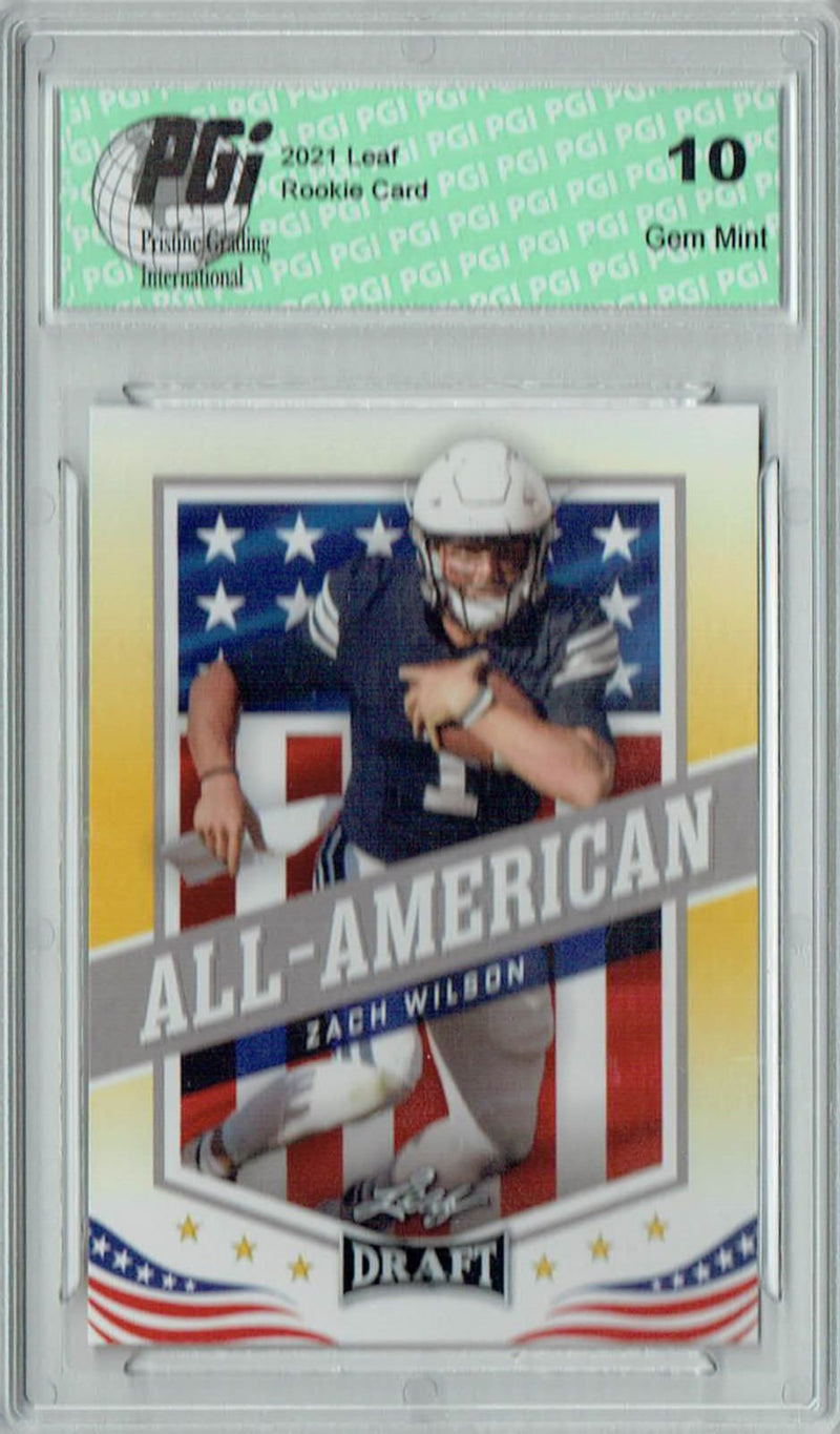 Zach Wilson Rookie Card BYU / New York PGI 10 Gem Mint Football Trading Card 2021 Leaf Football #48 Gold All-American SP