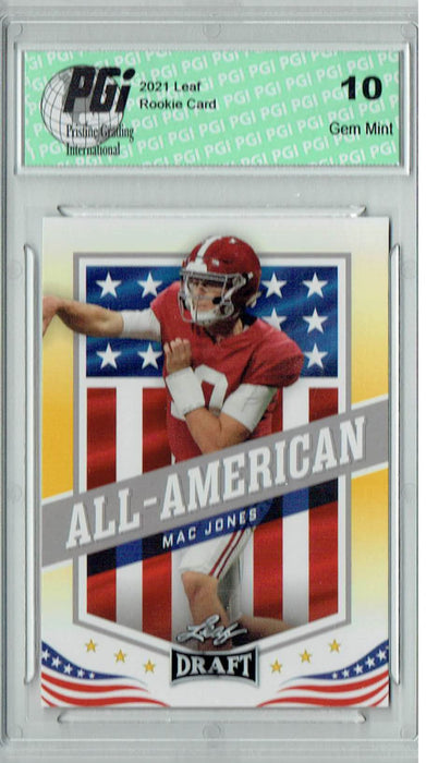 Mac Jones 2021 Leaf Football #46 Gold All-American SP Rookie Card PGI 10