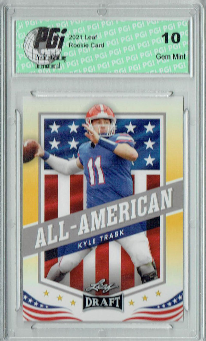 Kyle Trask Rookie Card Tampa Bay PGI 10 Gem Mint Football Trading Card 2021 Leaf Football #47 Gold All-American SP