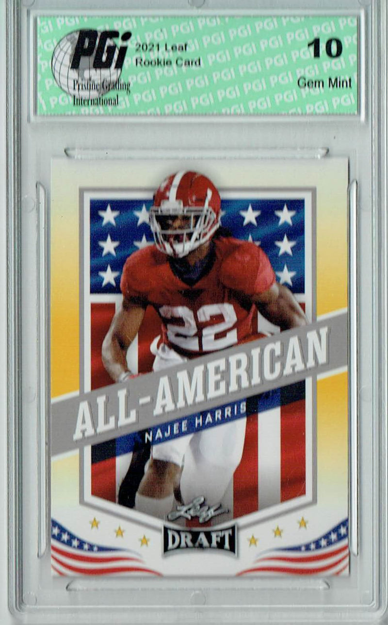 Najee Harris Rookie Card Pittsburgh PGI 10 Gem Mint Football Trading Card 2021 Leaf Football #45 Gold All-American SP