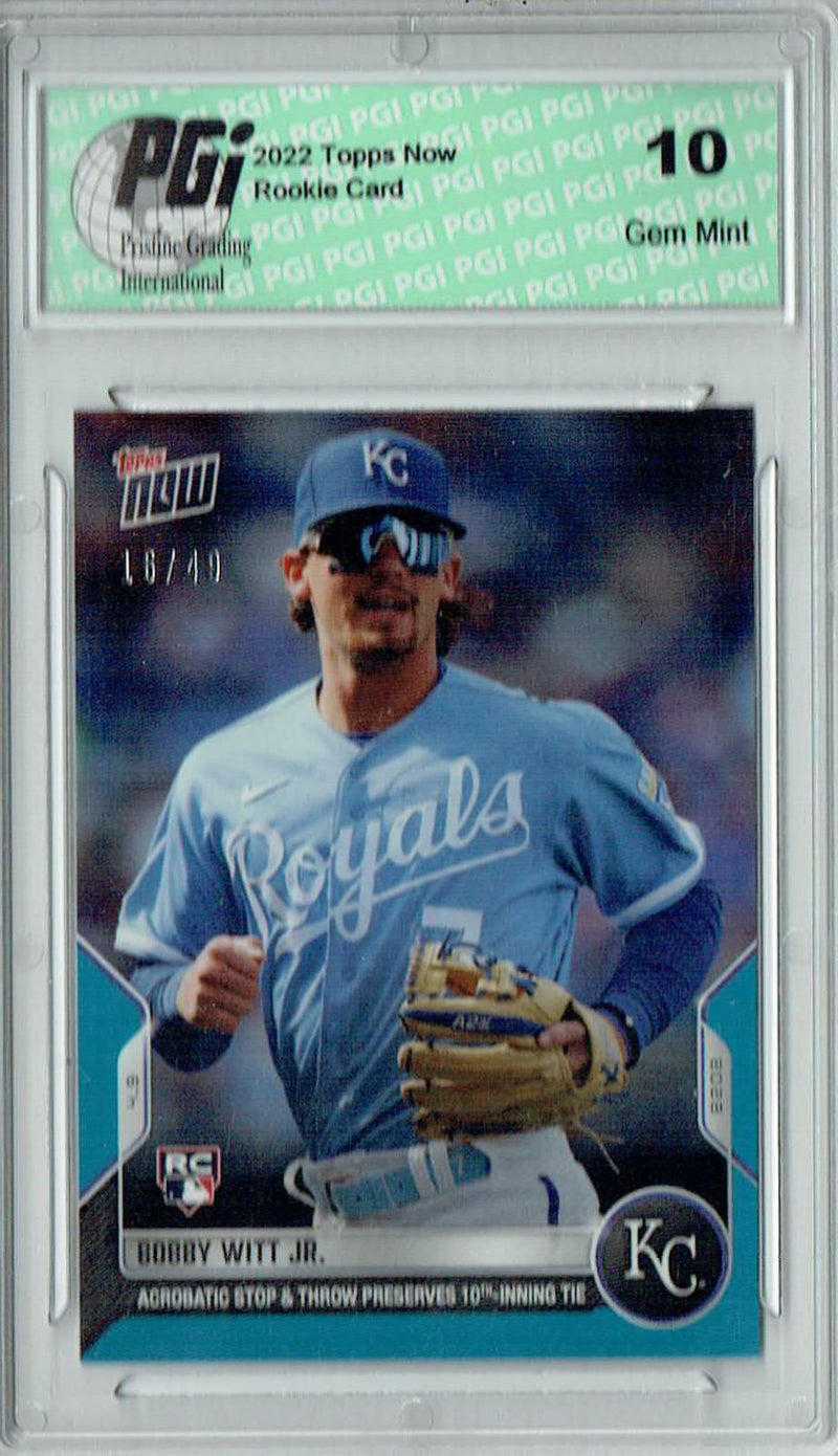 Bobby Witt Jr. 2022 Topps Now #21 Blue SP #16/49 Rookie Card PGI 10
