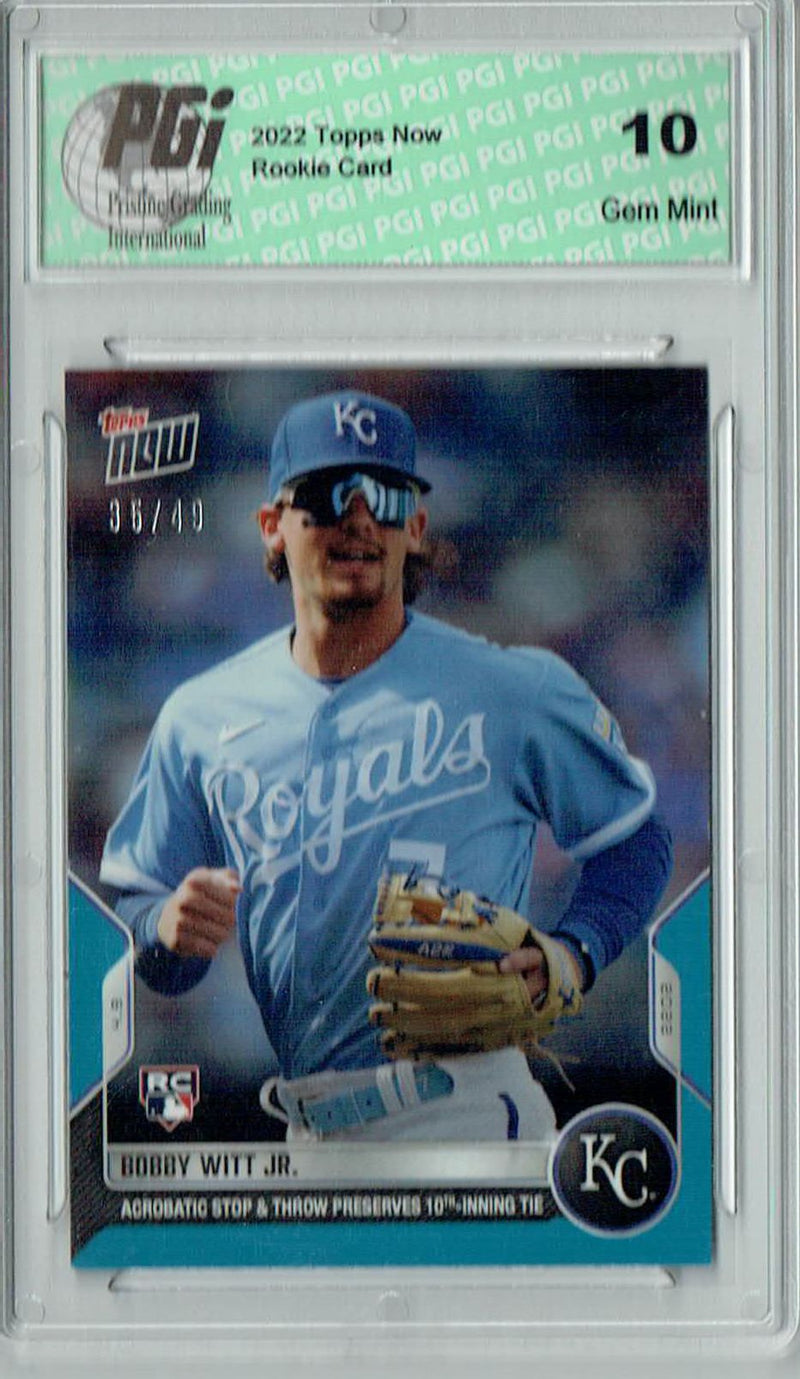 Bobby Witt Jr. 2022 Topps Now #21 Blue SP #35/49 Rookie Card PGI 10
