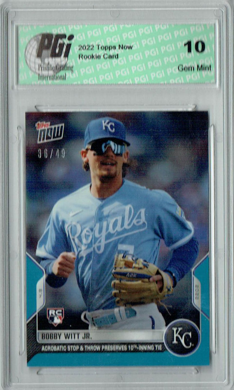 Bobby Witt Jr. 2022 Topps Now #21 Blue SP #36/49 Rookie Card PGI 10