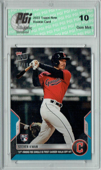 Steven Kwan 2022 Topps Now #124 Blue SP #03/49 Rookie Card PGI 10