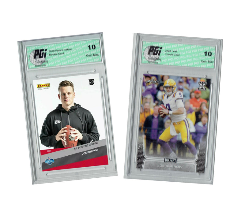 Joe Burrow 2020 Panini Instant #1 1/2017, Leaf #1, Two Rookie Card Lot PGI 10