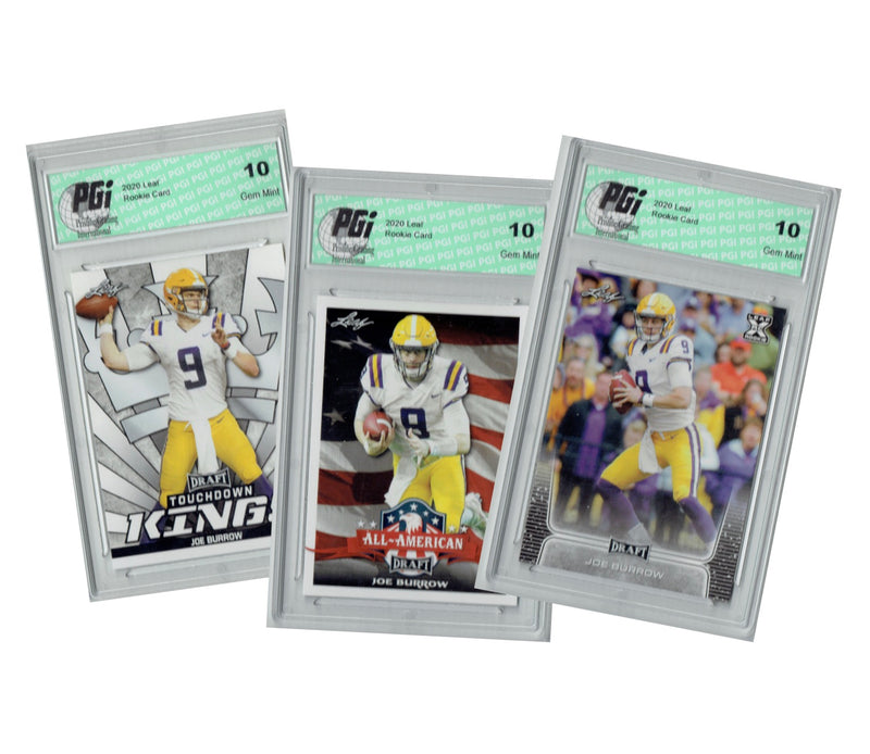 Joe Burrow Rookie Card Cincinnati PGI 10 Gem Mint Football Trading Card 2020 Leaf Draft Football #1 / #61 / #85 Gem Mint / All-American / Touchdown Kings