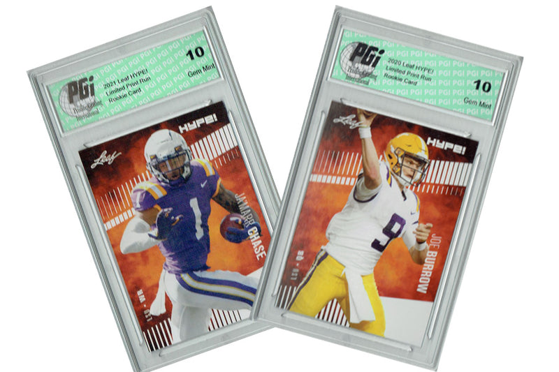 2) Joe Burrow & Ja'Marr Chase Leaf HYPE #30A/#52 Bengals Rookie Card Lot PGI 10