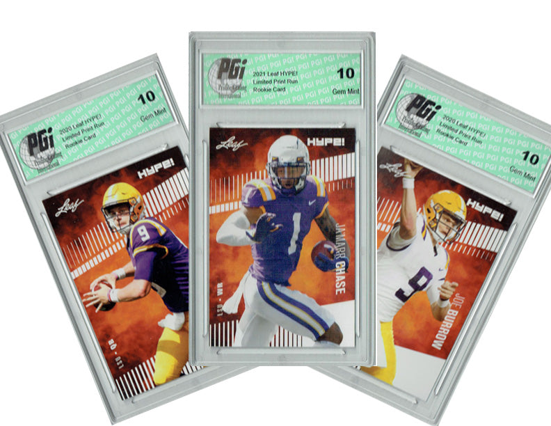 Joe Burrow Rookie Card Cincinnati PGI 10 Gem Mint Football Trading Card 2020 Leaf HYPE #52