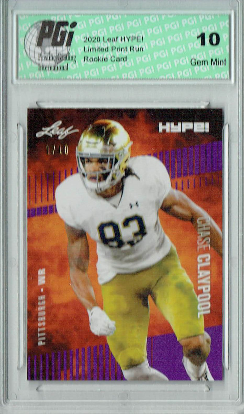Chase Claypool Rookie Card Pittsburgh PGI 10 Gem Mint Football Trading Card 2020 Leaf HYPE! #40 Purple, The 1 of 10
