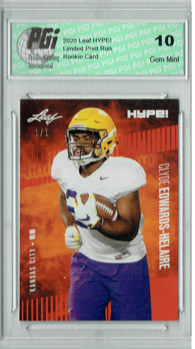 Clyde Edwards-Helaire Rookie Card Kansas City PGI 10 Gem Mint Football Trading Card 2020 Leaf HYPE! #36A Masterpiece 1 of 1