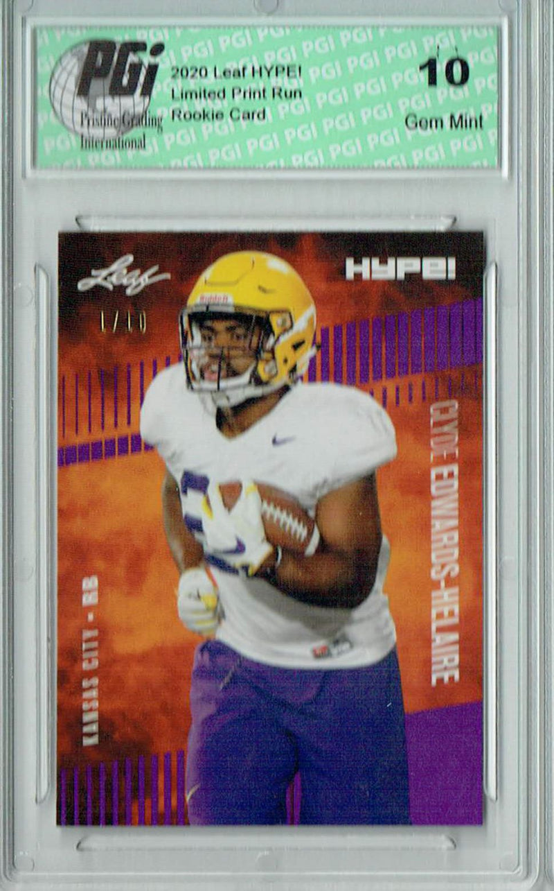 Clyde Edwards-Helaire Rookie Card Kansas City PGI 10 Gem Mint Football Trading Card 2020 Leaf HYPE! #36A Purple The 1 of 10