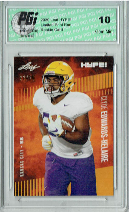 Clyde Edwards-Helaire 2020 Leaf HYPE! #36A Gold, Jersey #22 of 25 Rookie Card PGI 10