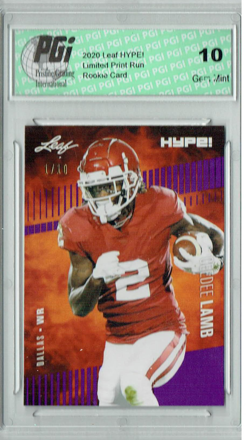 CeeDee Lamb Rookie Card Dallas PGI 10 Gem Mint Football Trading Card 2020 Leaf HYPE! #35 Purple, The 1 of 10