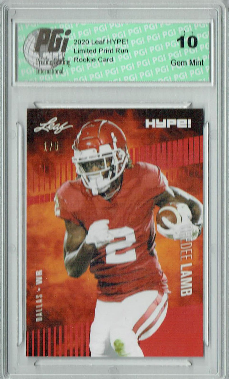 CeeDee Lamb Rookie Card Dallas PGI 10 Gem Mint Football Trading Card 2020 Leaf HYPE! #35 Red, The 1 of 5