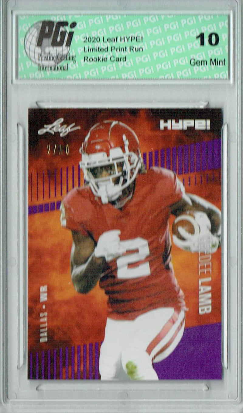 CeeDee Lamb Rookie Card Dallas PGI 10 Gem Mint Football Trading Card 2020 Leaf HYPE! #35 Purple, Jersey #2 of 10