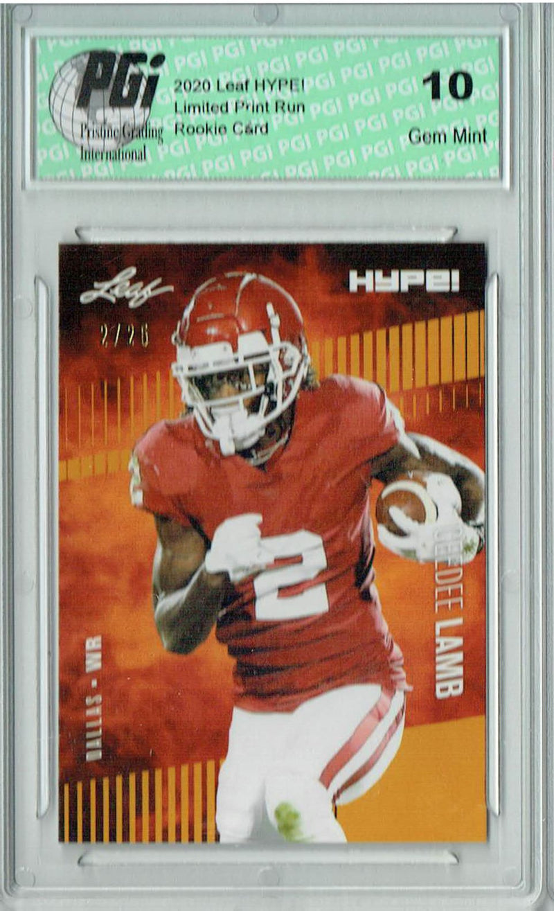CeeDee Lamb Rookie Card Dallas PGI 10 Gem Mint Football Trading Card 2020 Leaf HYPE! #35 Gold, Jersey #2 of 25
