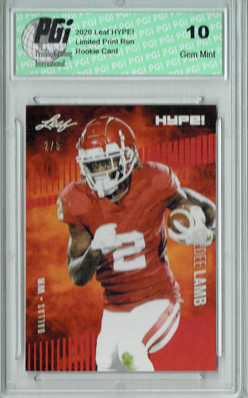 CeeDee Lamb Rookie Card Dallas PGI 10 Gem Mint Football Trading Card 2020 Leaf HYPE! #35 Red, Jersey #2 of 5