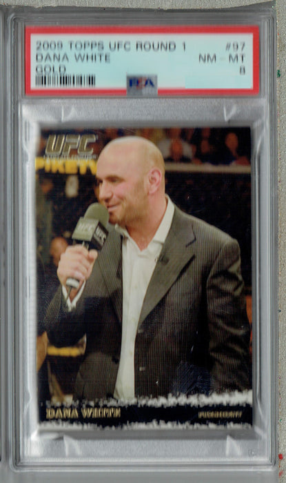 PSA 8 NM-MT Dana White 2009 Topps UFC Round 1 #97 Rookie Card Thick Gold SP