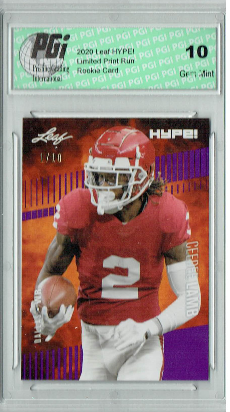 CeeDee Lamb Rookie Card Dallas PGI 10 Gem Mint Football Trading Card 2020 Leaf HYPE! #35A Purple, The 1 of 10