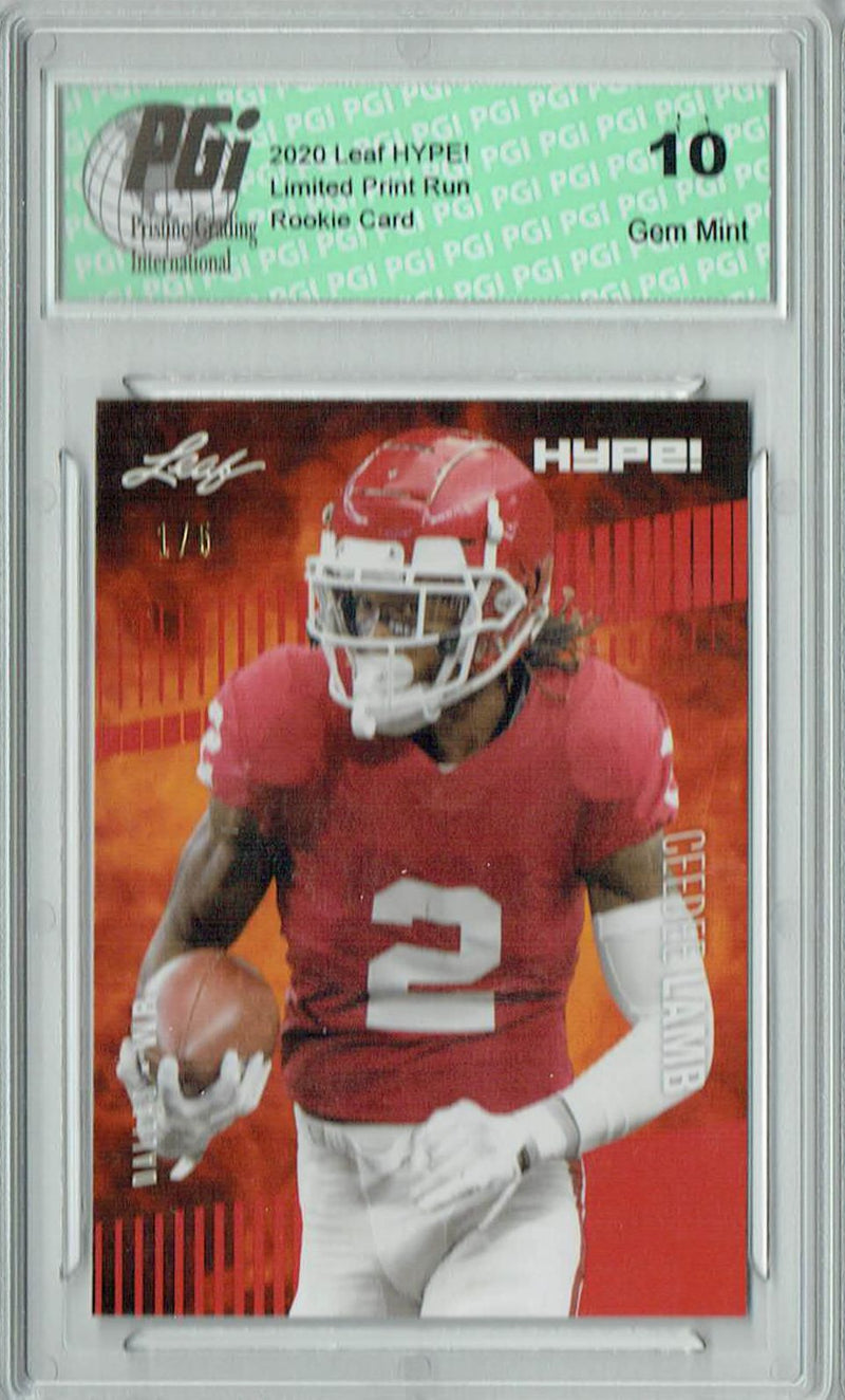 CeeDee Lamb Rookie Card Dallas PGI 10 Gem Mint Football Trading Card 2020 Leaf HYPE! #35A Red, The 1 of 5