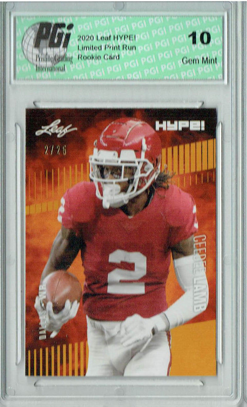 CeeDee Lamb Rookie Card Dallas PGI 10 Gem Mint Football Trading Card 2020 Leaf HYPE! #35A Gold, Jersey #2 of 25