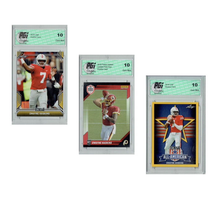 Dwayne Haskins 2019 Leaf Draft & Panini RP NFL Rookie Card 3-Card Bundle PGI 10