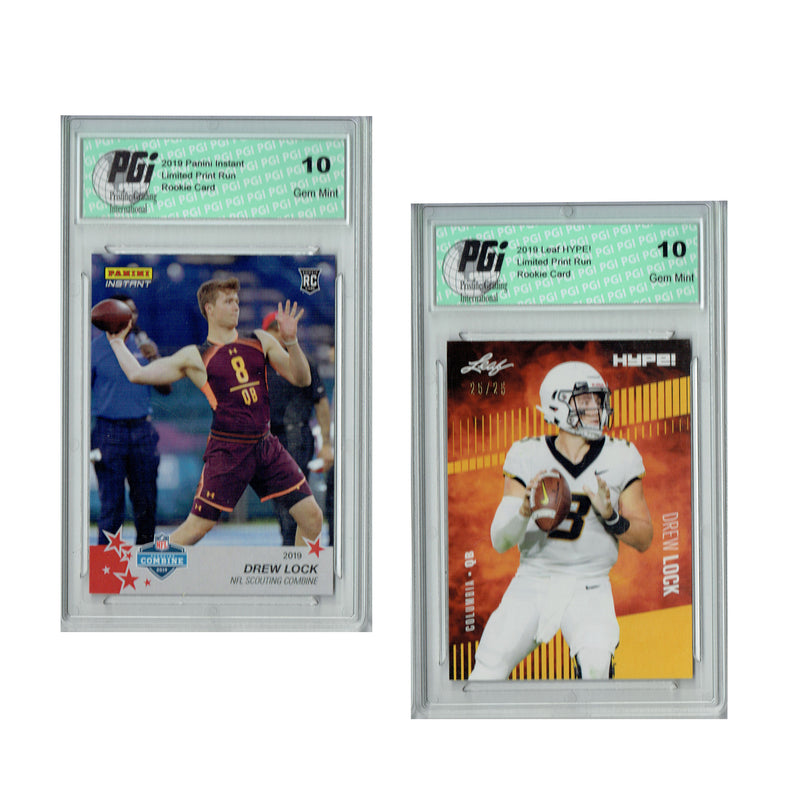 Drew Lock 2019 Panini Instant #2 & Leaf HYPE 1/25 #19 Rookie Card 2-Pack PGI 10