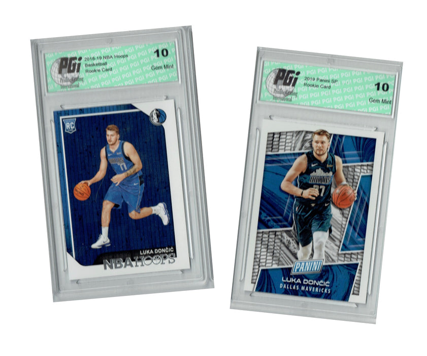 Luka Doncic 2018 -19 NBA Hoops #268 & Panini VIP #LD, 2 Rookie Card lot PGI 10