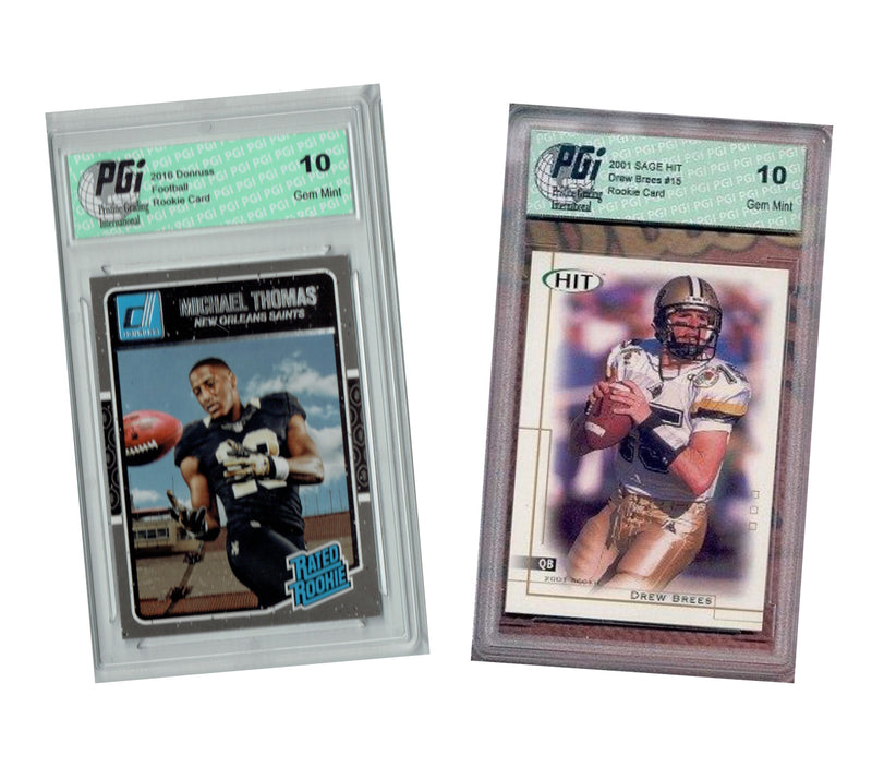2001 Drew Brees SAGE HIT, Michael Thomas Donruss #386 2) Rookie Card Lot PGI 10!