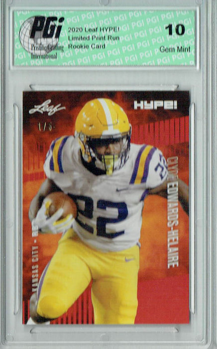 Clyde Edwards-Helaire 2020 Leaf HYPE! #36 Red, The 1 of 5 Rookie Card PGI 10