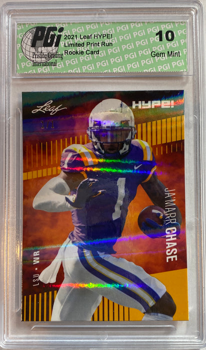 Ja'marr Chase 2021 Leaf HYPE! #52 Gold Shimmer, 1 of 1 Rookie Card PGI 10