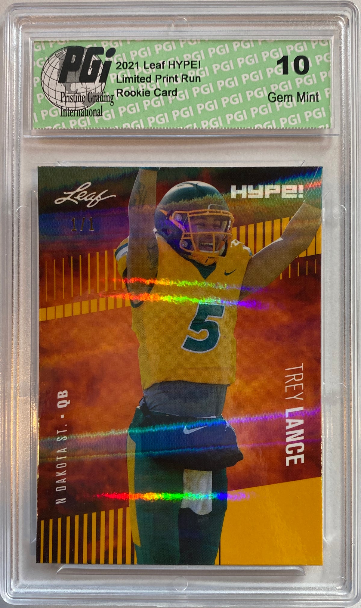 Trey Lance 2021 Leaf Hype 51a Gold Shimmer 1 Of 1 Rookie Card Pgi 1 — Rookie Cards 