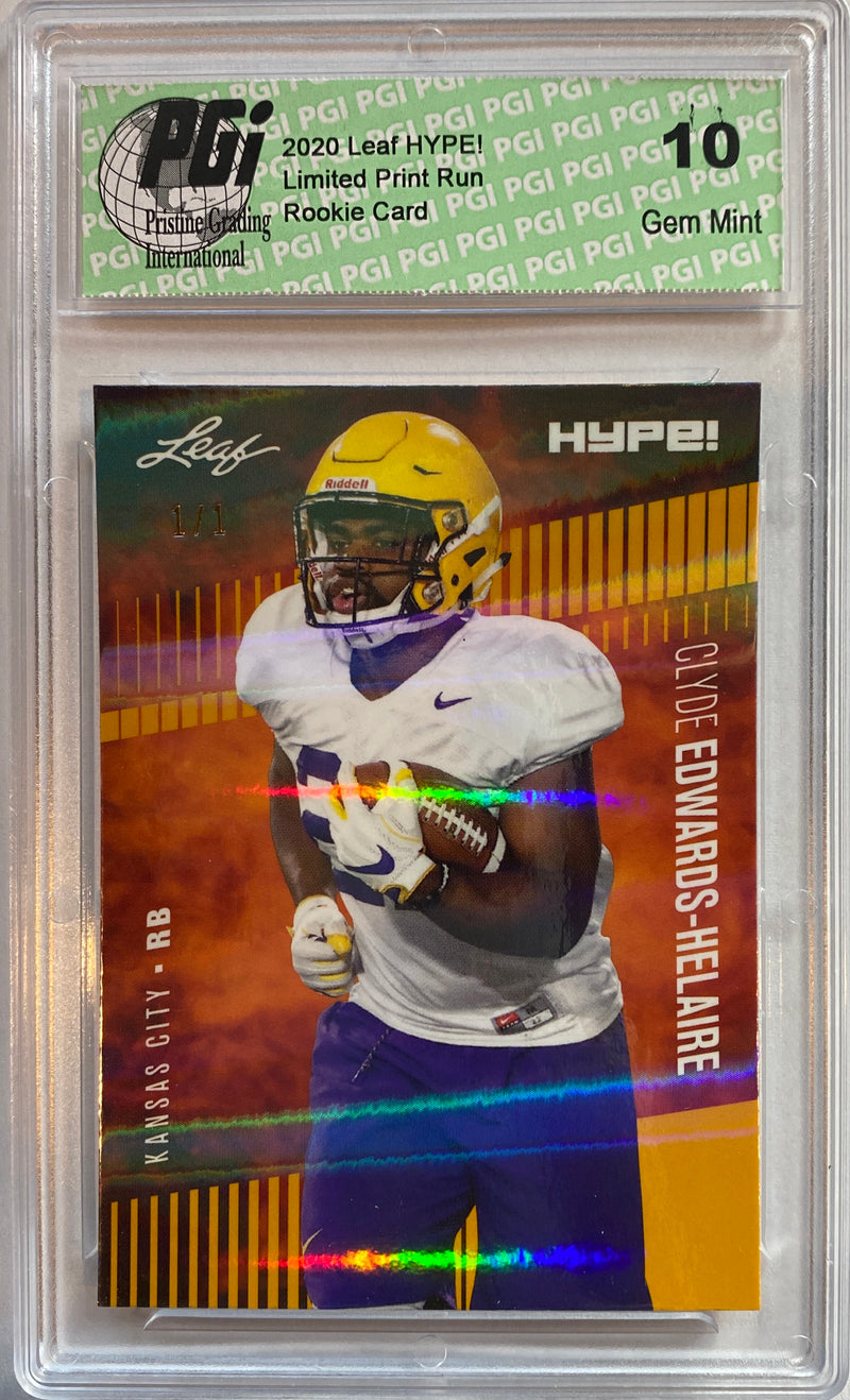 Clyde Edwards-Helaire Rookie Card Kansas City PGI 10 Gem Mint Football Trading Card 2020 Leaf HYPE #36A Gold Shimmer 1 of 1
